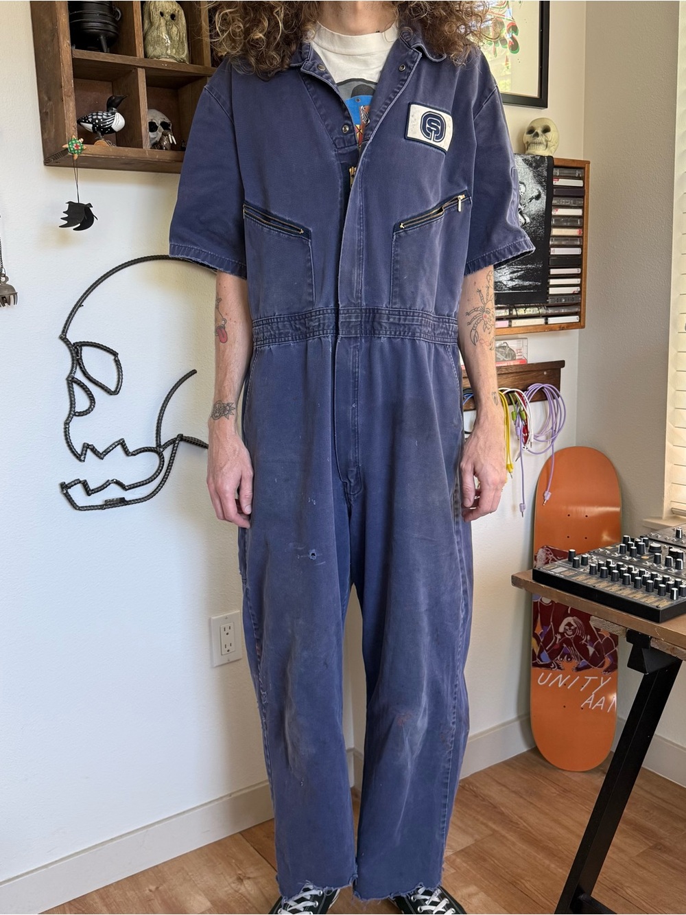 Vintage 70s 80s Walls Blue S/S Zip Up Mechanic Coveralls ~ Size 2XL